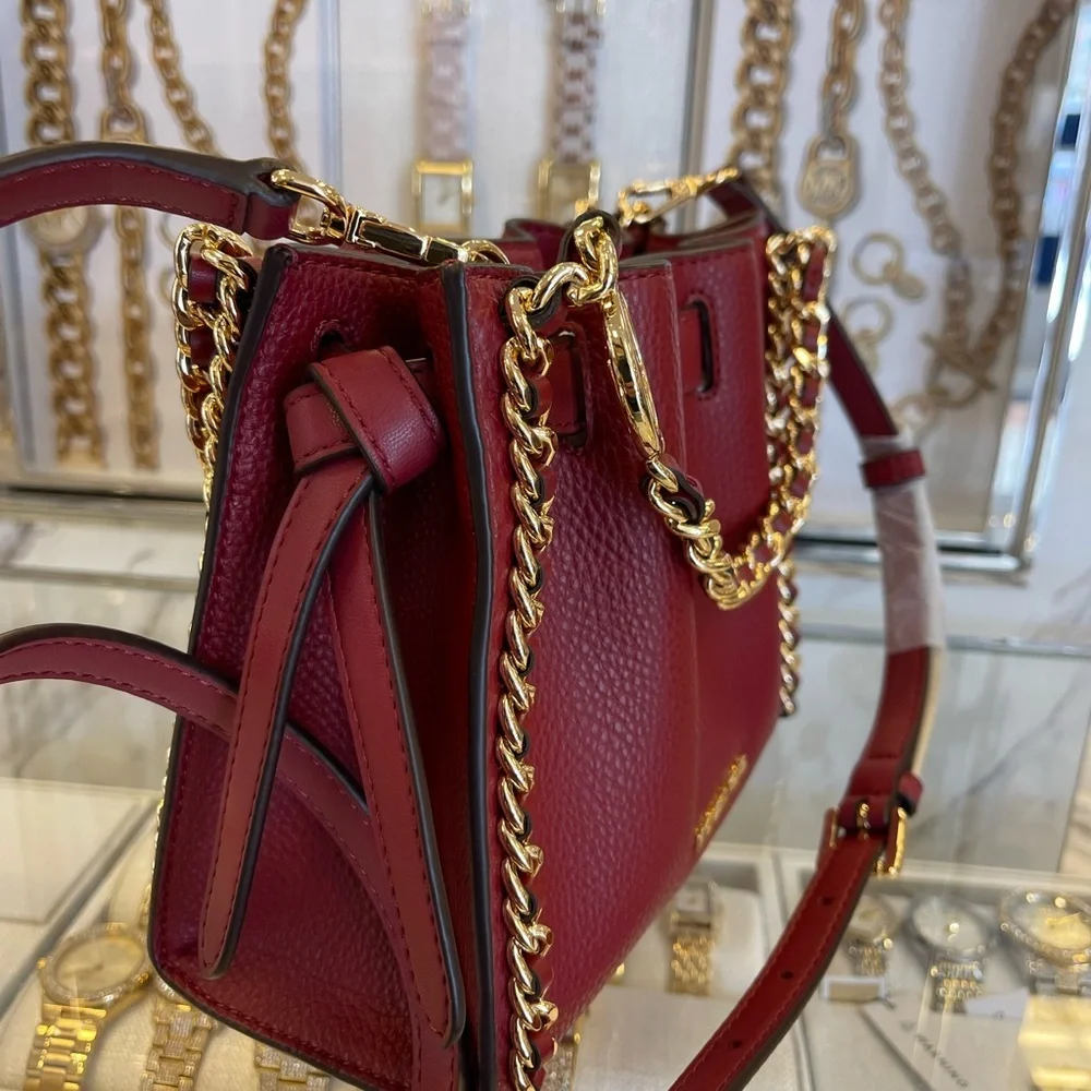 MICHAEL KORS Mina Small Chain Crossbody XBody Bag Belt Chain Inlay  Cherry  NWT